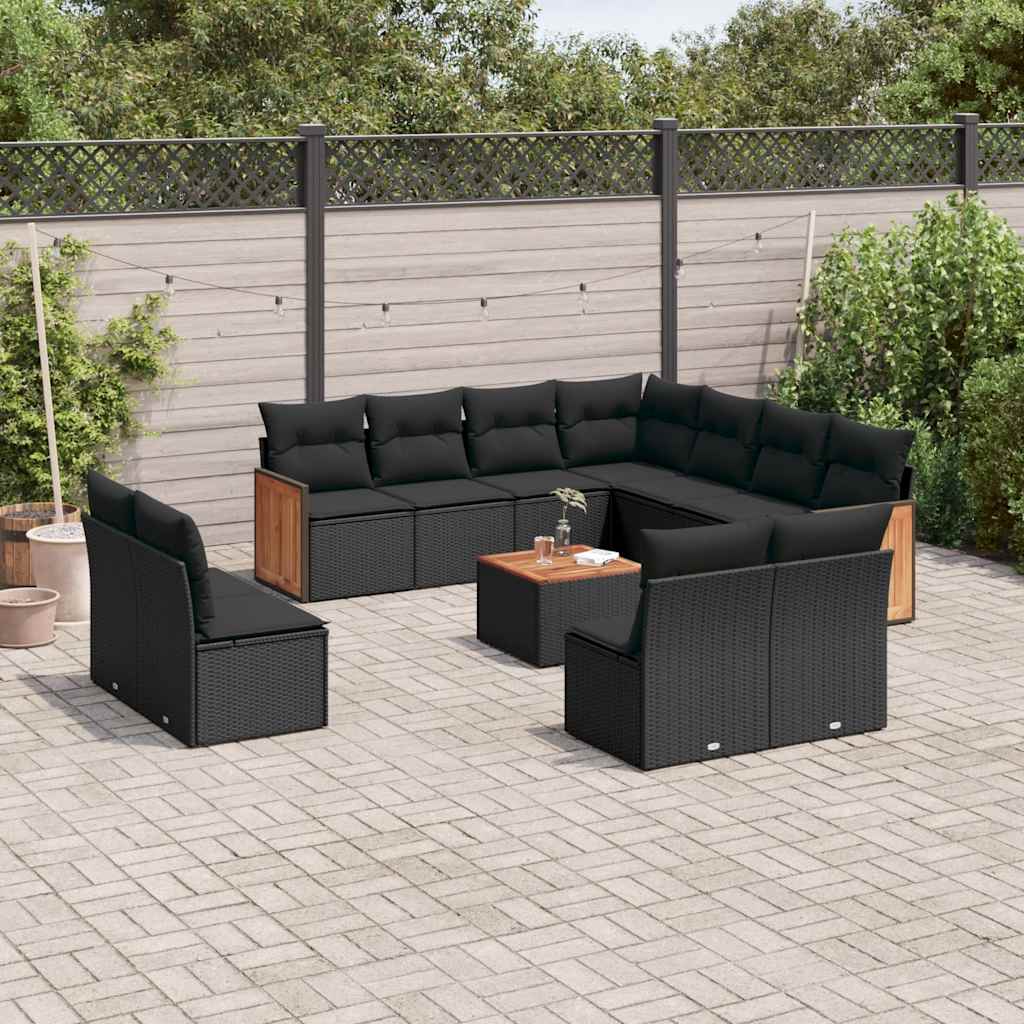 Set Divani da Giardino 12 pz con Cuscini Nero in Polyrattan | homemem39