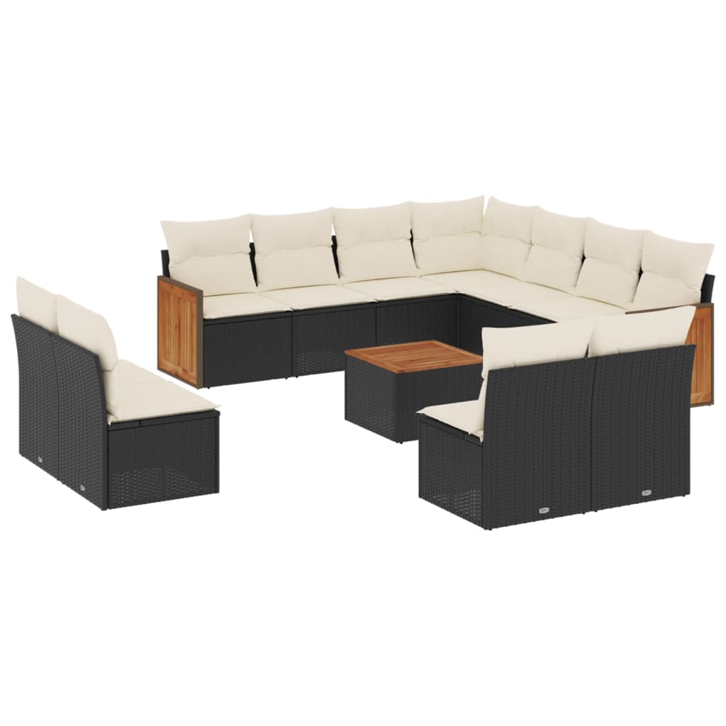 Set Divani da Giardino 12 pz con Cuscini Nero in Polyrattan | homemem39