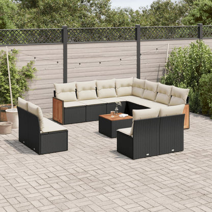 Set Divani da Giardino 12 pz con Cuscini Nero in Polyrattan | homemem39