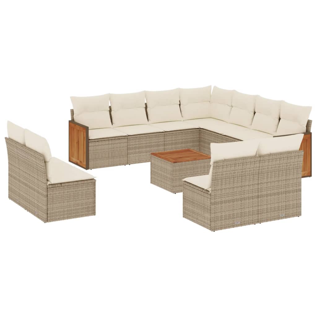 Set Divani da Giardino 12 pz con Cuscini Beige in Polyrattan - homemem39