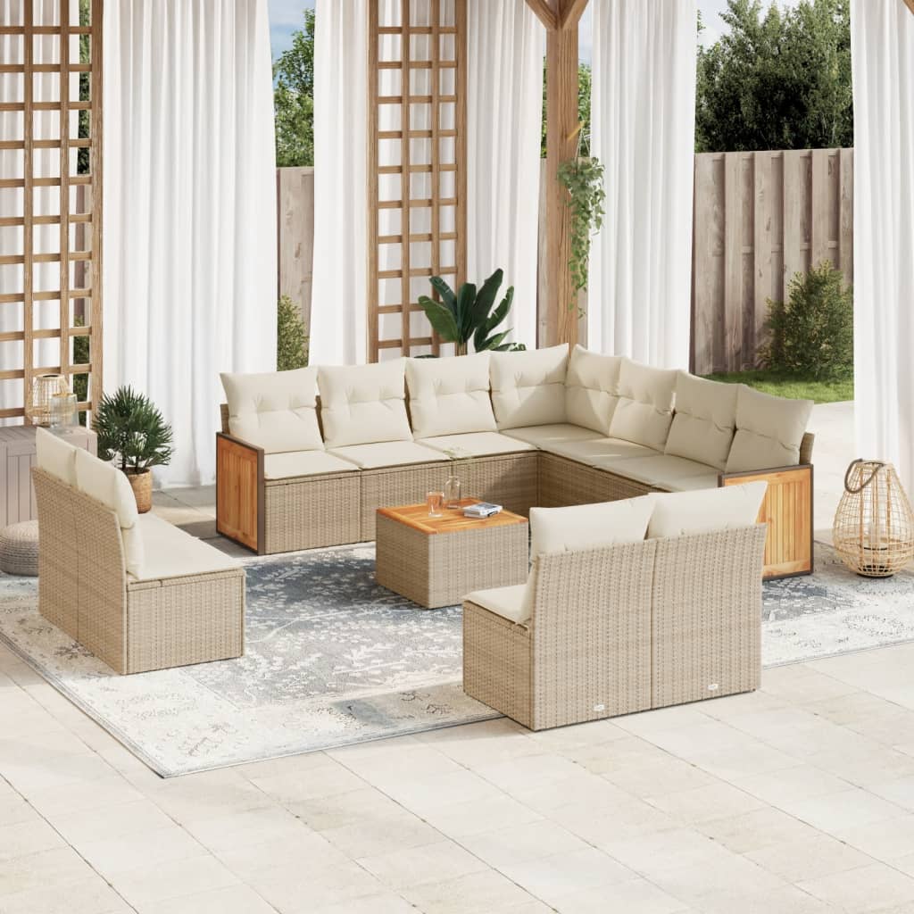 Set Divani da Giardino 12 pz con Cuscini Beige in Polyrattan | homemem39