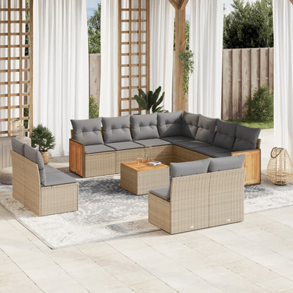 Set Divani da Giardino 12 pz con Cuscini Beige in Polyrattan - homemem39