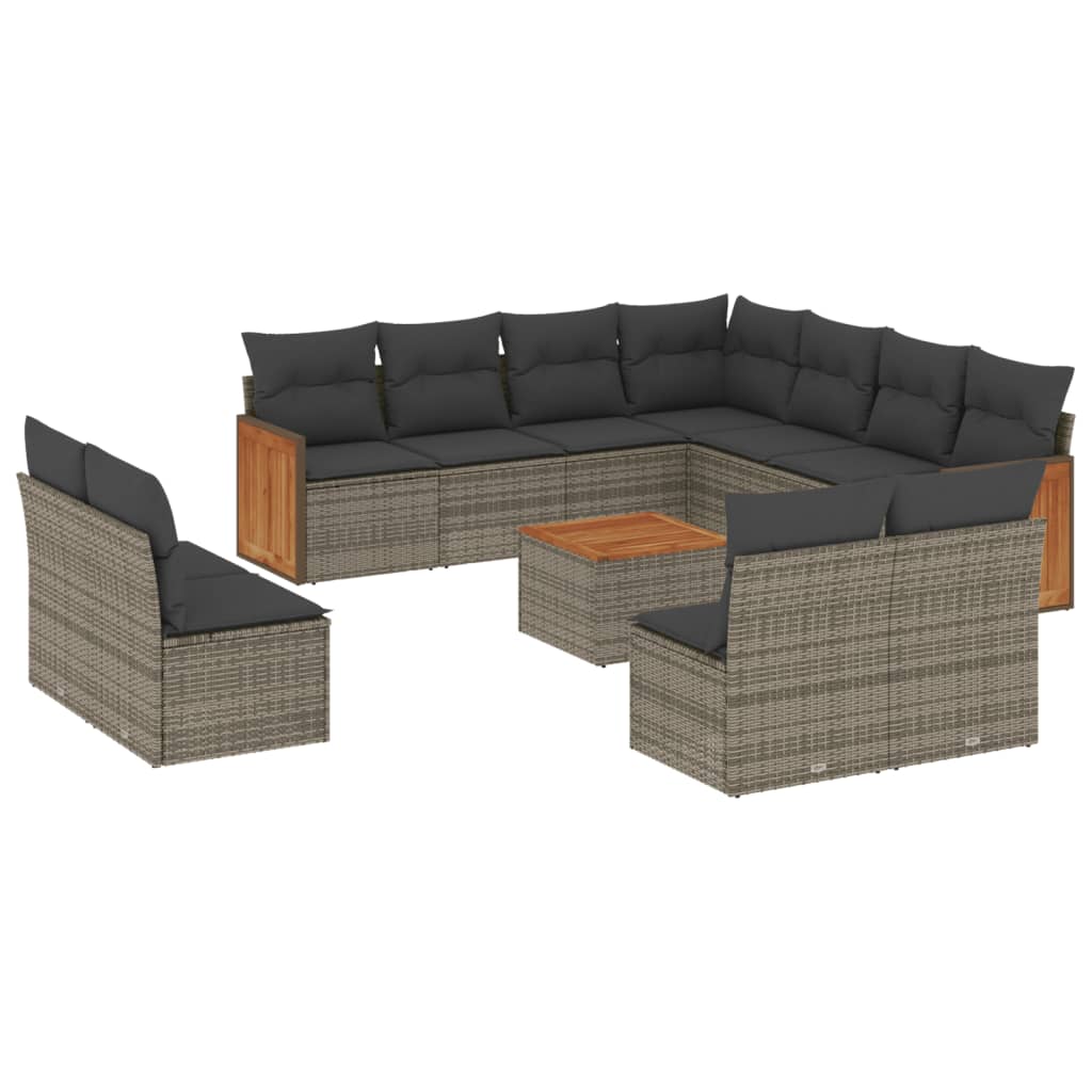 Set Divani da Giardino 12 pz con Cuscini Grigio in Polyrattan | homemem39