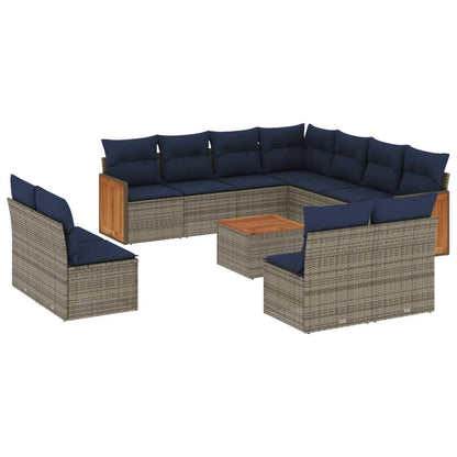 Set Divani da Giardino 12 pz con Cuscini Grigio in Polyrattan | homemem39