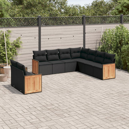 Set Divani da Giardino 9 pz con Cuscini Nero in Polyrattan - homemem39