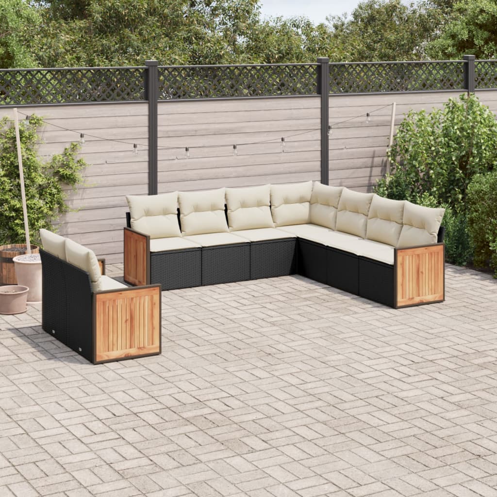 Set Divani da Giardino 9 pz con Cuscini Nero in Polyrattan | homemem39