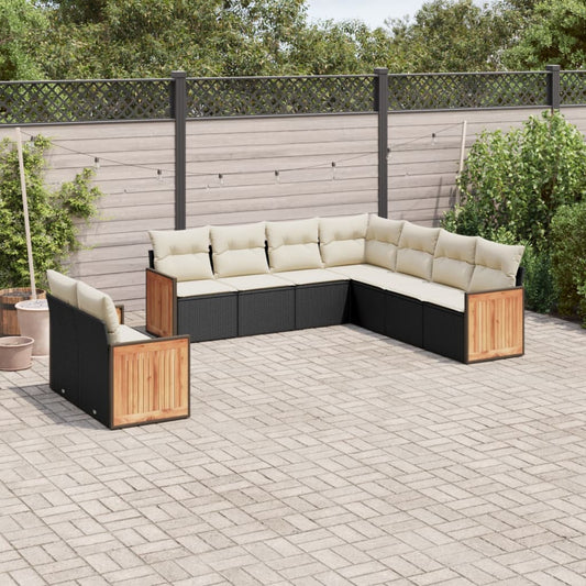 Set Divani da Giardino 9 pz con Cuscini Nero in Polyrattan - homemem39