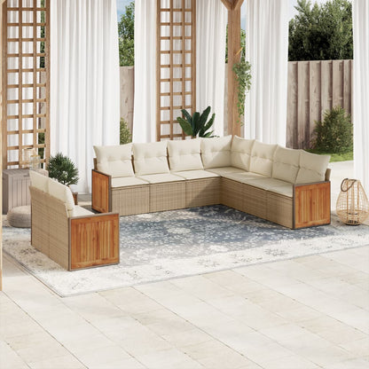 Set Divano da Giardino 9 pz con Cuscini Beige in Polyrattan - homemem39