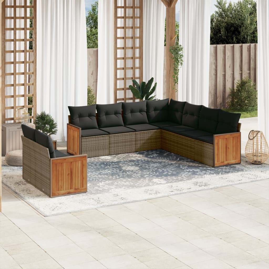 Set Divano da Giardino 9 pz con Cuscini Grigio in Polyrattan | homemem39