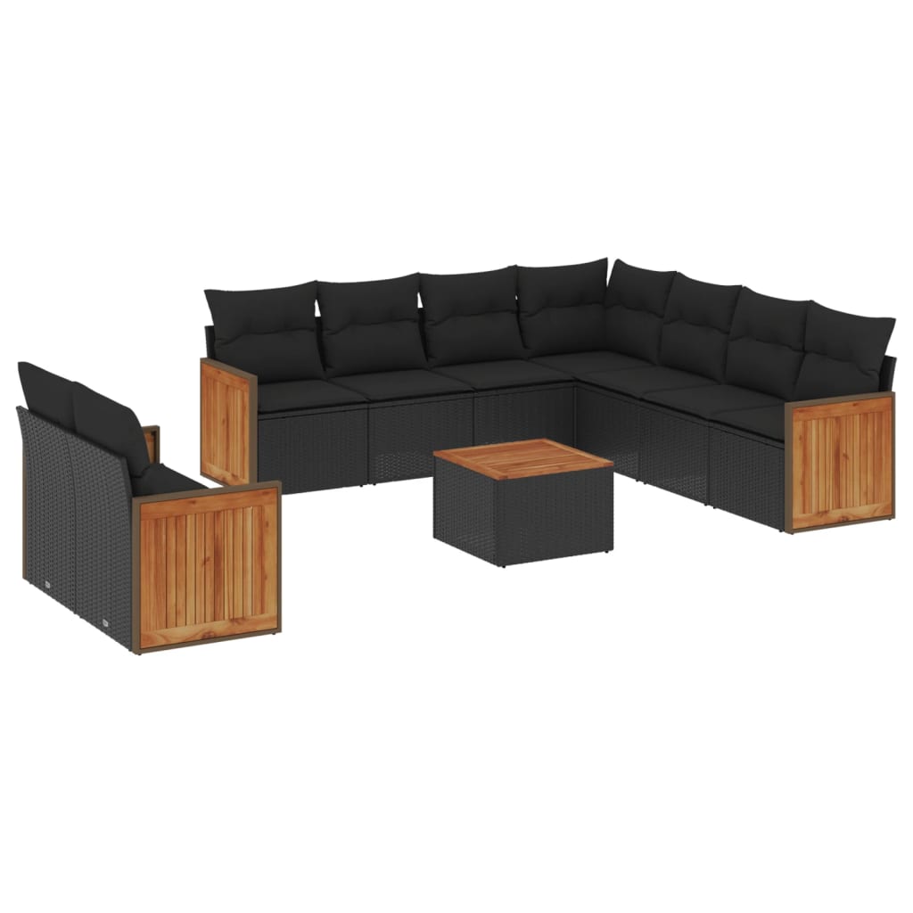 Set Divani da Giardino 10pz con Cuscini in Polyrattan Nero | homemem39
