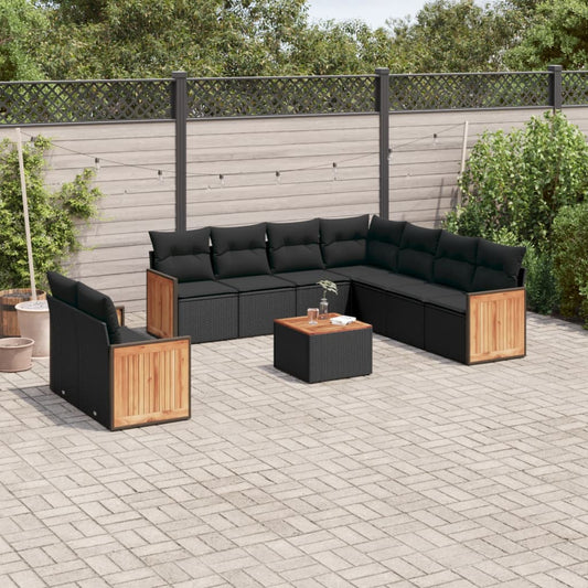 Set Divani da Giardino 10pz con Cuscini in Polyrattan Nero - homemem39