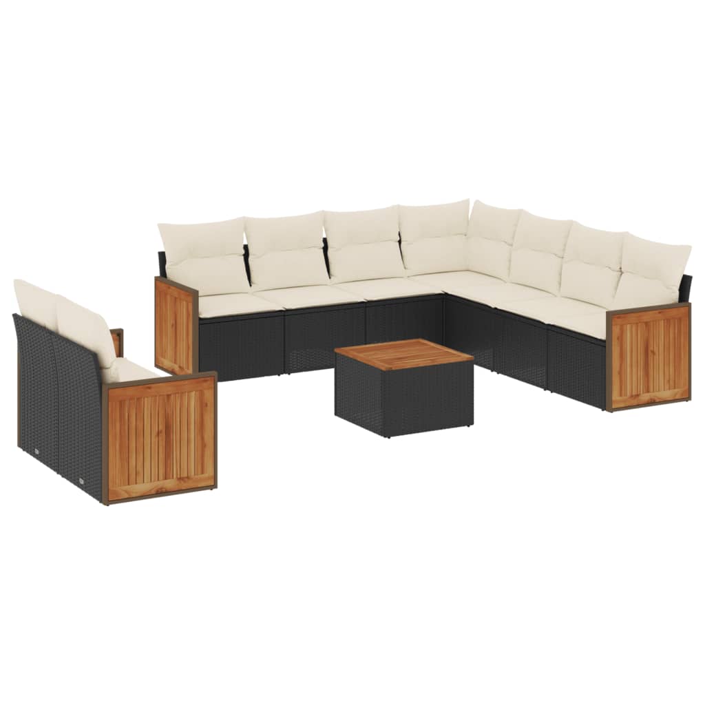 Set Divani da Giardino 10pz con Cuscini in Polyrattan Nero | homemem39