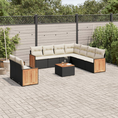 Set Divani da Giardino 10pz con Cuscini in Polyrattan Nero - homemem39