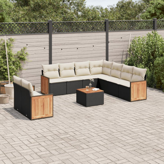 Set Divani da Giardino 10pz con Cuscini in Polyrattan Nero - homemem39