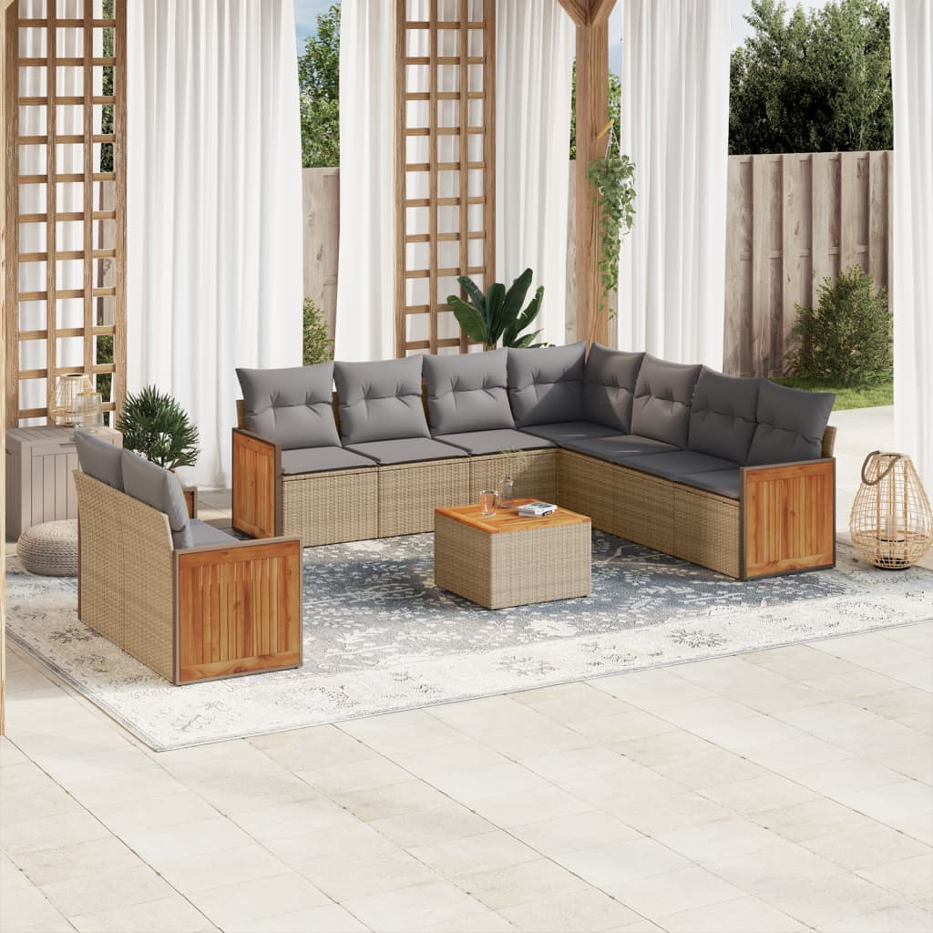 Set Divano da Giardino 10 pz con Cuscini Beige in Polyrattan | homemem39