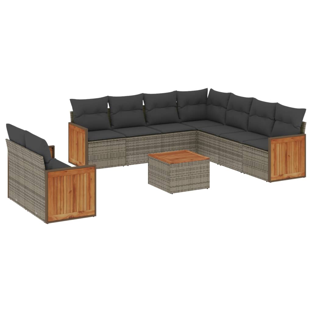 Set Divano da Giardino 10 pz con Cuscini Grigio in Polyrattan | homemem39