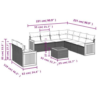 Set Divano da Giardino 10 pz con Cuscini Grigio in Polyrattan | homemem39