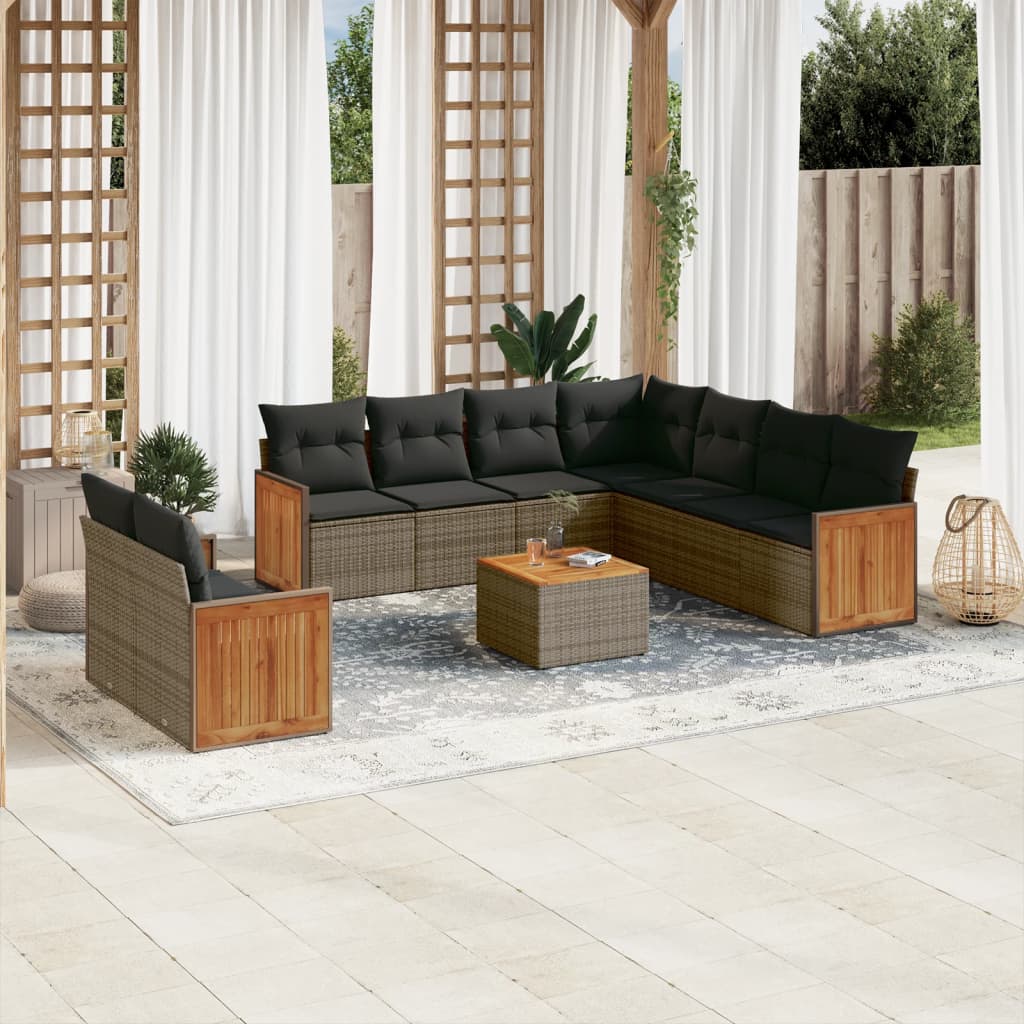 Set Divano da Giardino 10 pz con Cuscini Grigio in Polyrattan | homemem39