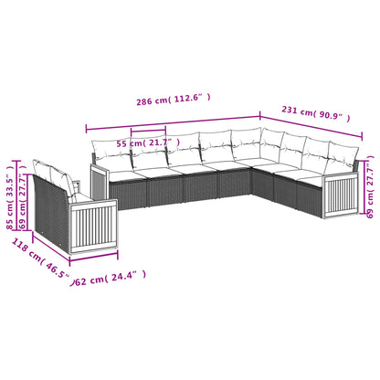 Set Divani da Giardino 10pz con Cuscini in Polyrattan Nero | homemem39