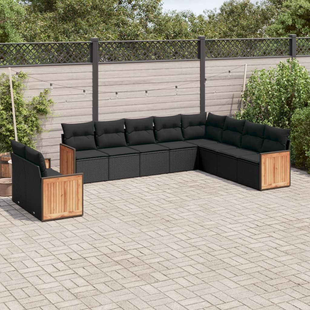 Set Divani da Giardino 10pz con Cuscini in Polyrattan Nero - homemem39