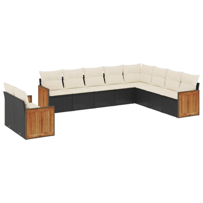Set Divani da Giardino 10pz con Cuscini in Polyrattan Nero | homemem39