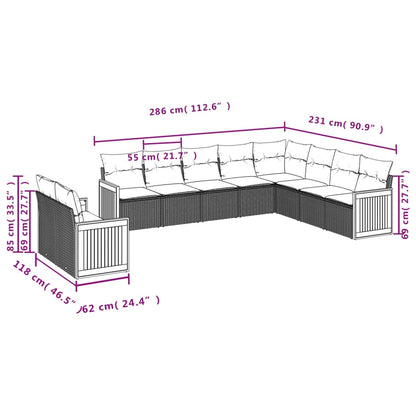 Set Divani da Giardino 10pz con Cuscini in Polyrattan Nero | homemem39