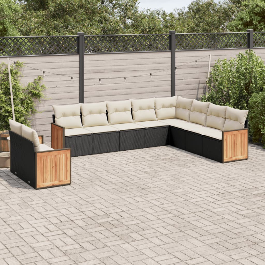 Set Divani da Giardino 10pz con Cuscini in Polyrattan Nero | homemem39