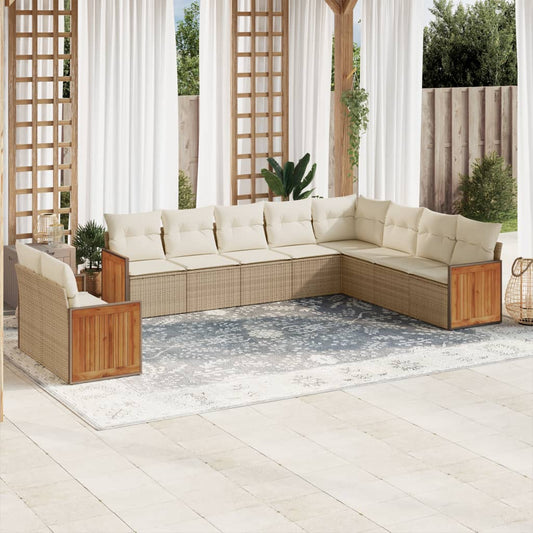 Set Divano da Giardino 10 pz con Cuscini Beige in Polyrattan - homemem39