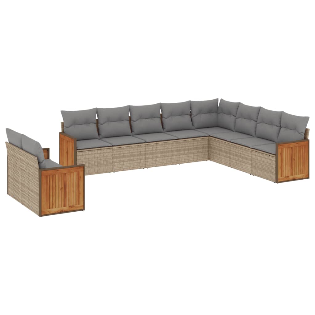 Set Divano da Giardino 10 pz con Cuscini Beige in Polyrattan - homemem39
