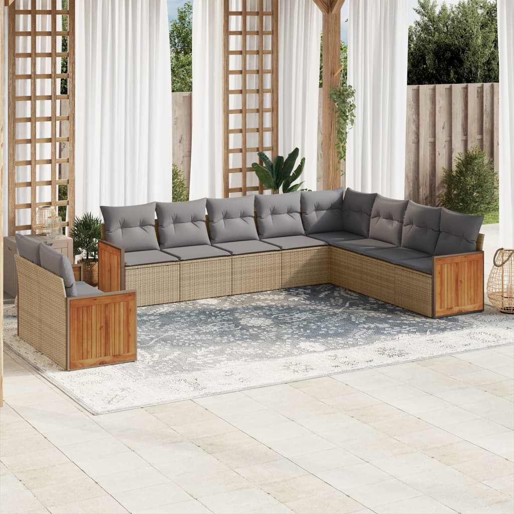 Set Divano da Giardino 10 pz con Cuscini Beige in Polyrattan | homemem39