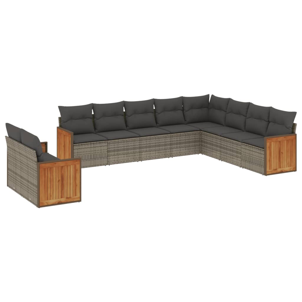 Set Divano da Giardino 10 pz con Cuscini Grigio in Polyrattan - homemem39
