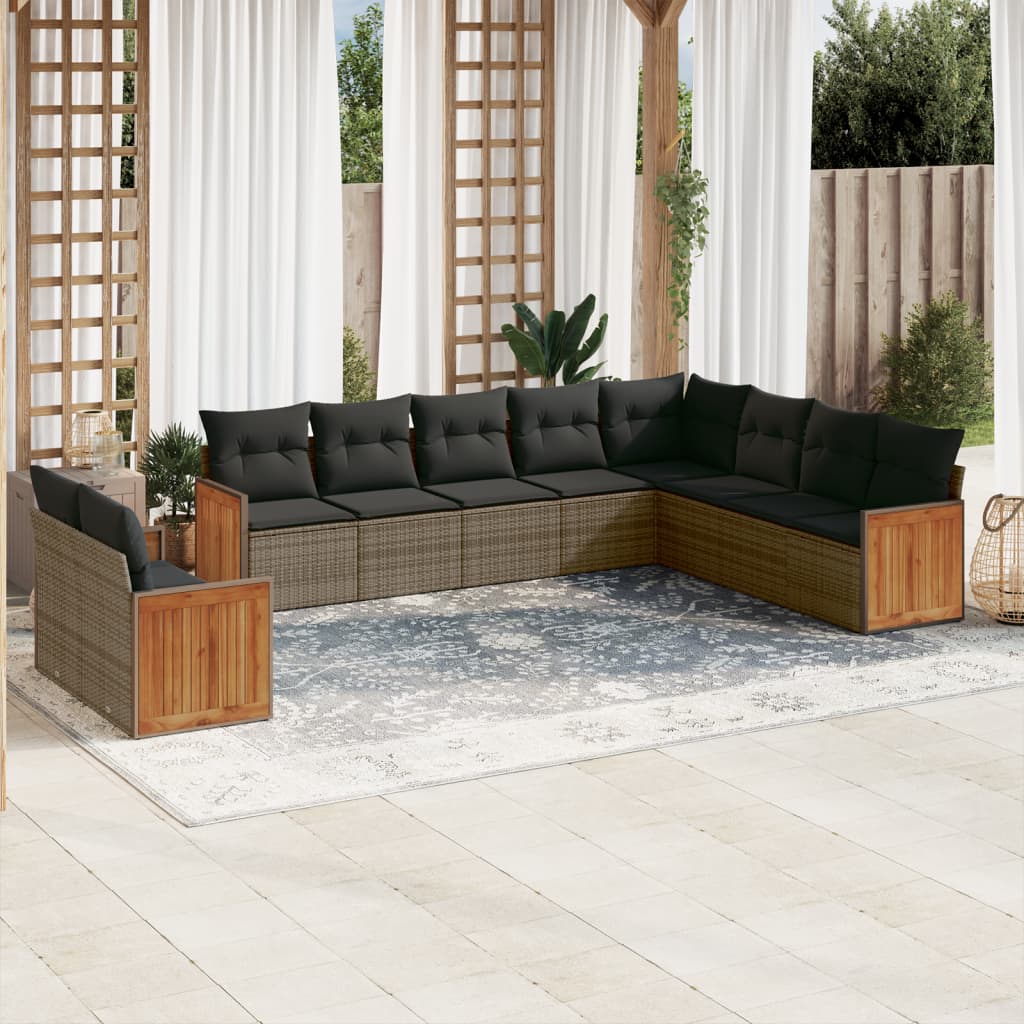 Set Divano da Giardino 10 pz con Cuscini Grigio in Polyrattan | homemem39