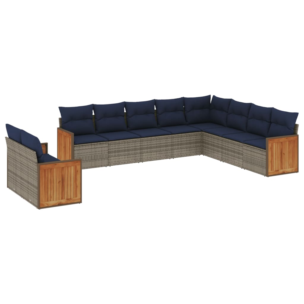 Set Divani da Giardino 10 pz con Cuscini Grigio in Polyrattan | homemem39