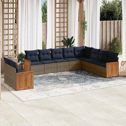 Set Divani da Giardino 10 pz con Cuscini Grigio in Polyrattan | homemem39