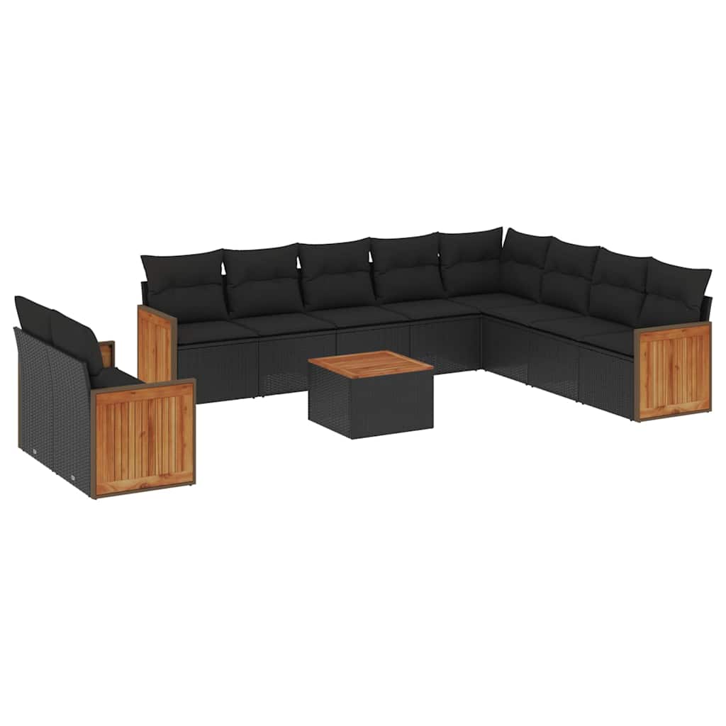 Set Divani da Giardino 11 pz con Cuscini in Polyrattan Nero | homemem39