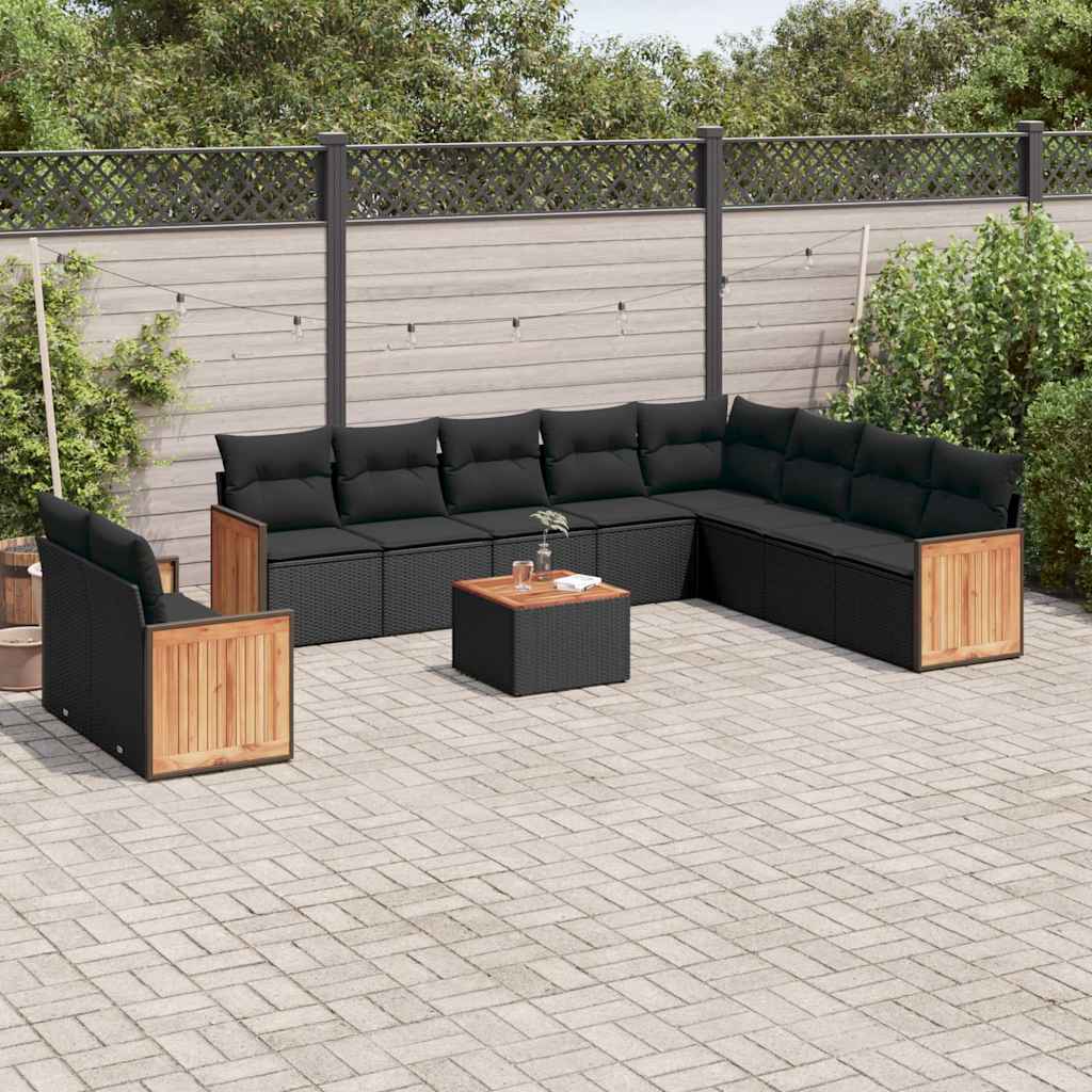 Set Divani da Giardino 11 pz con Cuscini in Polyrattan Nero | homemem39