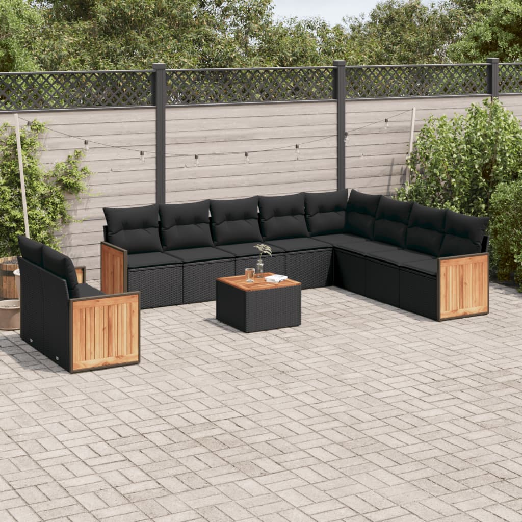 Set Divani da Giardino 11 pz con Cuscini in Polyrattan Nero - homemem39