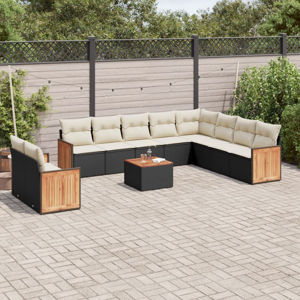 Set Divani da Giardino 11 pz con Cuscini in Polyrattan Nero - homemem39