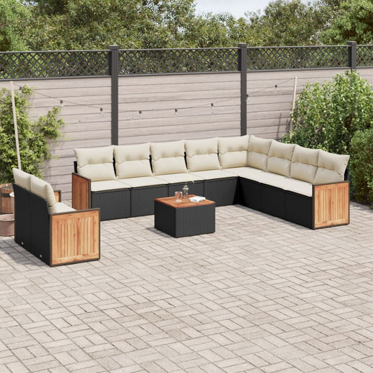 Set Divani da Giardino 11 pz con Cuscini in Polyrattan Nero - homemem39