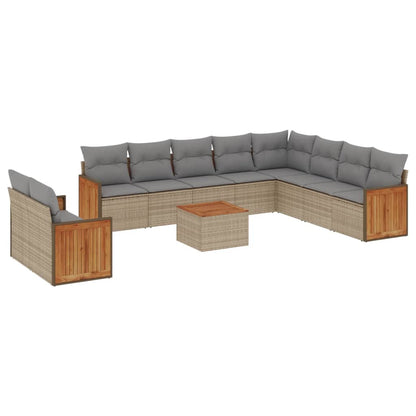 Set Divani da Giardino 11 pz con Cuscini Beige in Polyrattan | homemem39