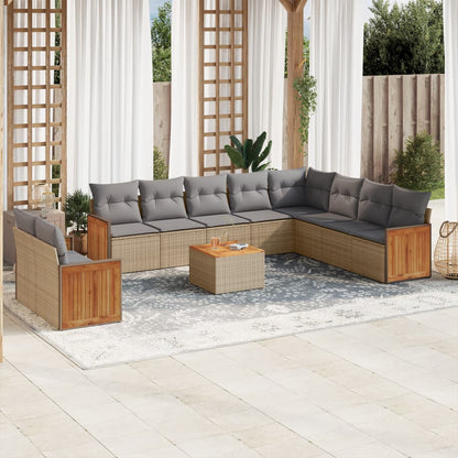 Set Divani da Giardino 11 pz con Cuscini Beige in Polyrattan - homemem39