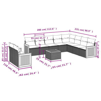Set Divani da Giardino 11 pz con Cuscini in Polyrattan Grigio | homemem39