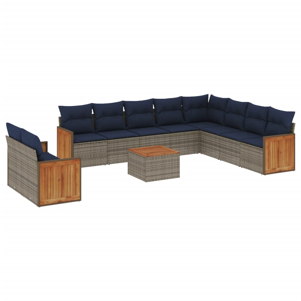 Set Divani da Giardino 11 pz con Cuscini Grigio in Polyrattan | homemem39