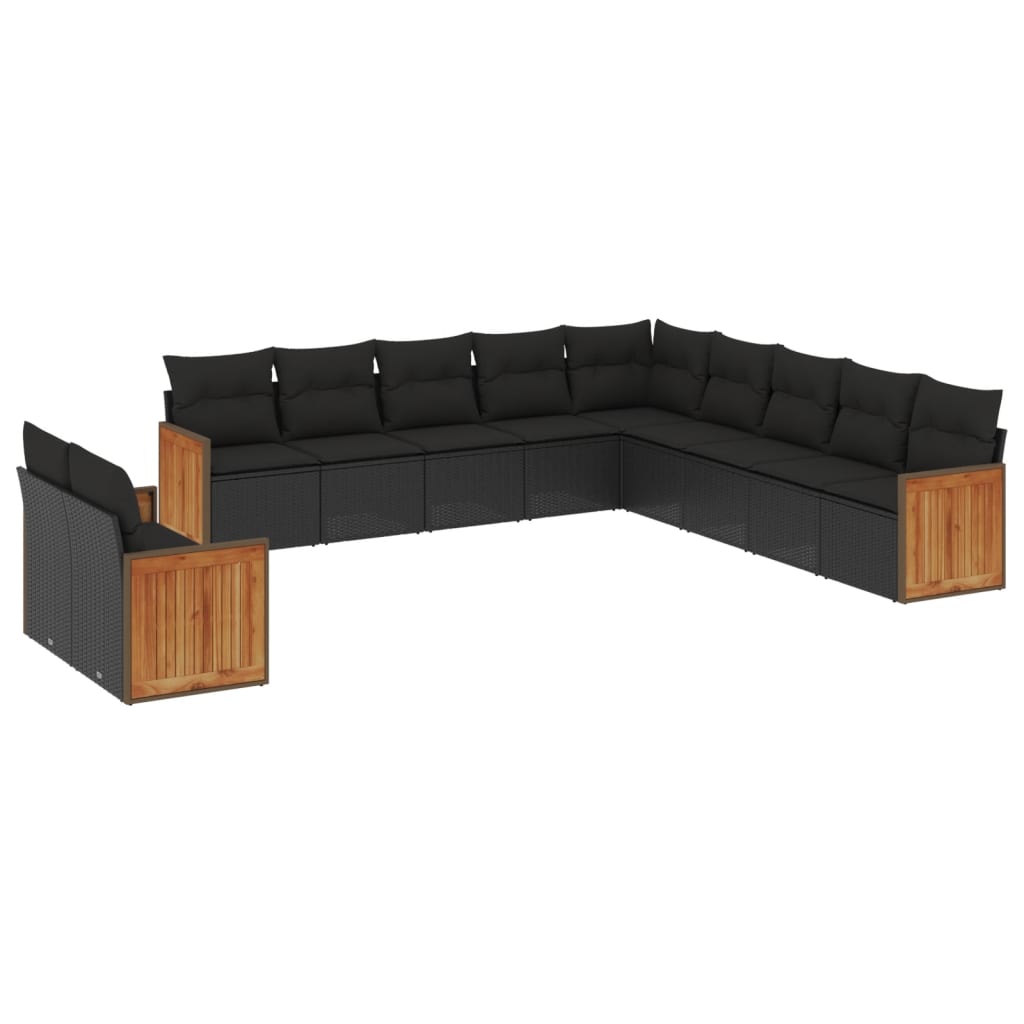 Set Divani da Giardino 11 pz con Cuscini in Polyrattan Nero | homemem39