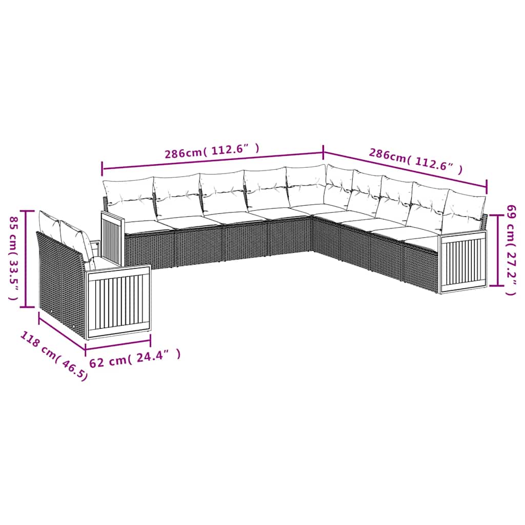 Set Divani da Giardino 11 pz con Cuscini in Polyrattan Nero | homemem39