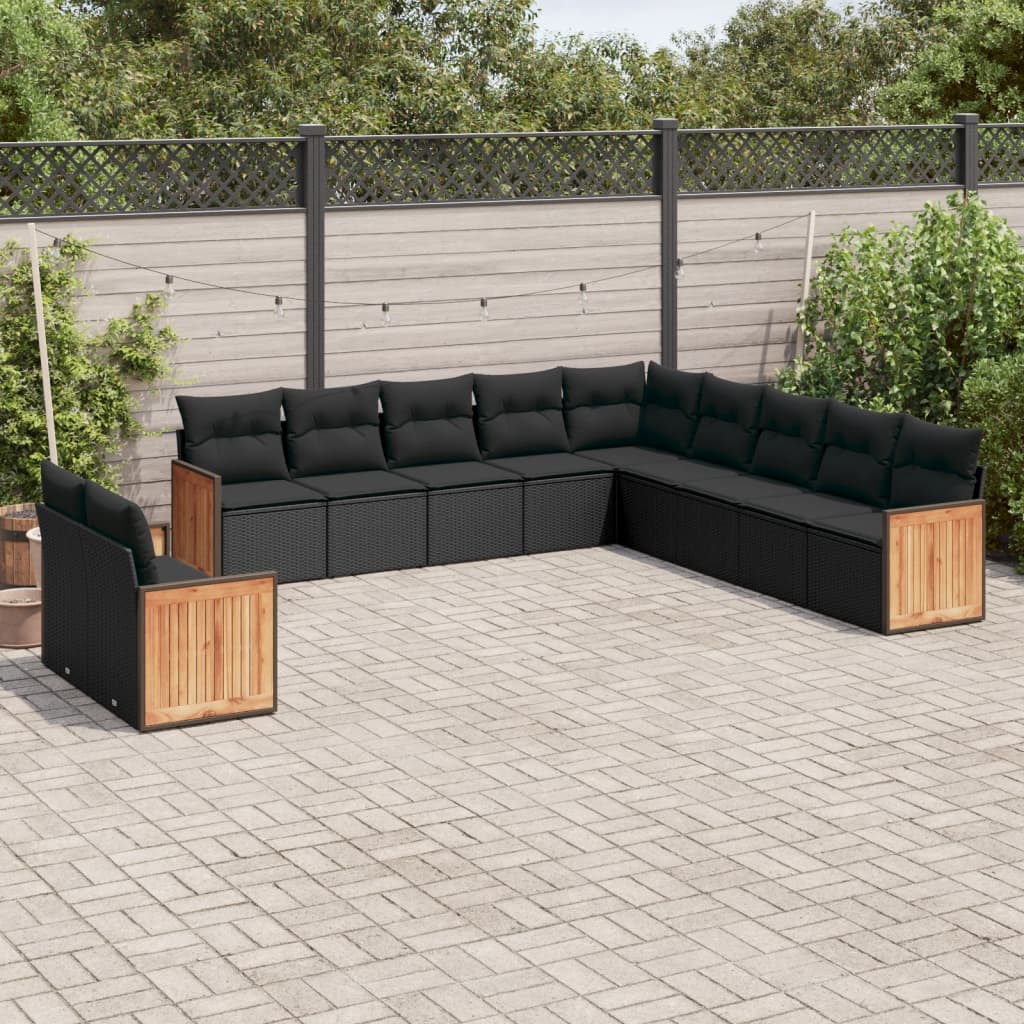 Set Divani da Giardino 11 pz con Cuscini in Polyrattan Nero - homemem39
