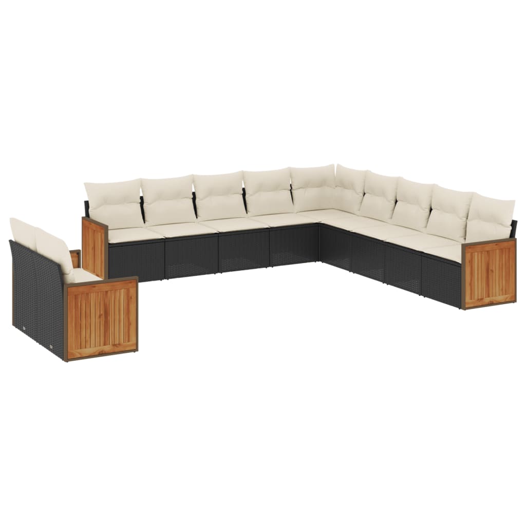 Set Divani da Giardino 11 pz con Cuscini in Polyrattan Nero | homemem39