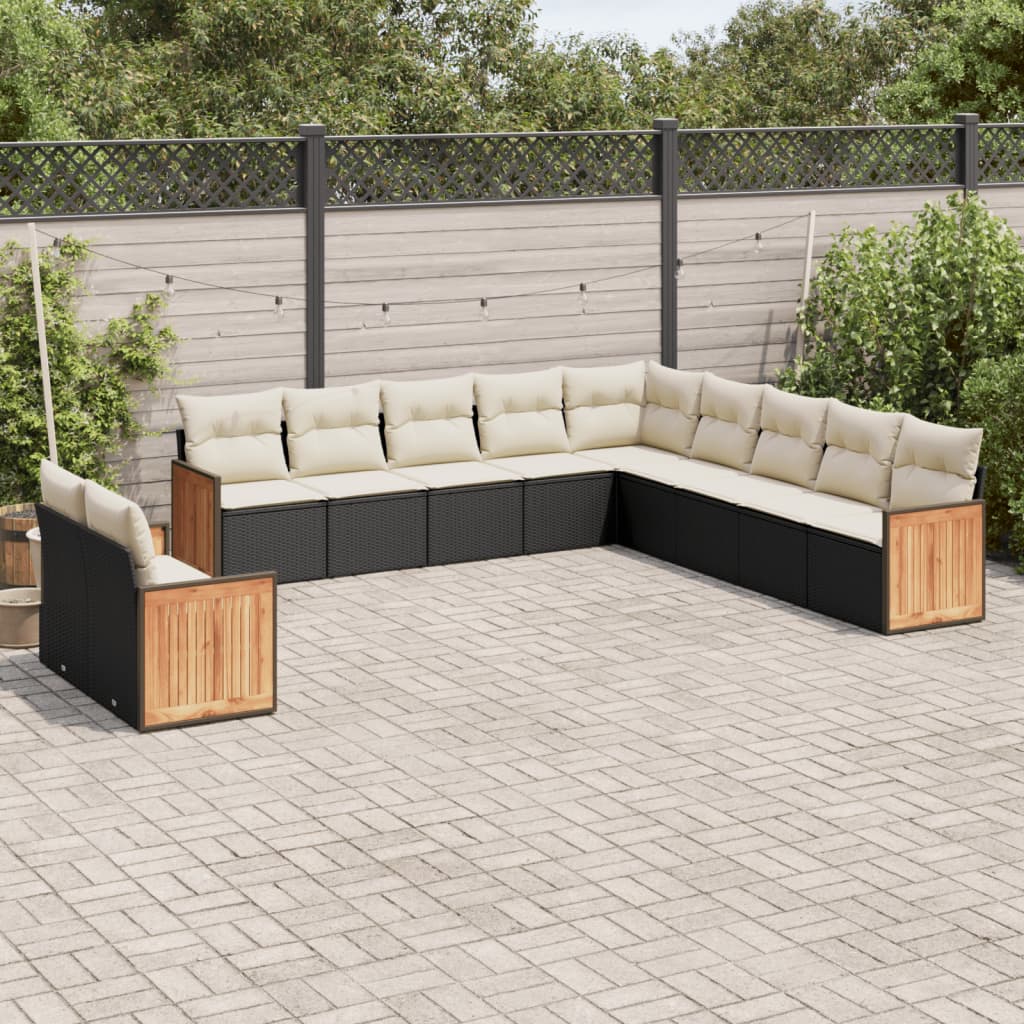 Set Divani da Giardino 11 pz con Cuscini in Polyrattan Nero - homemem39