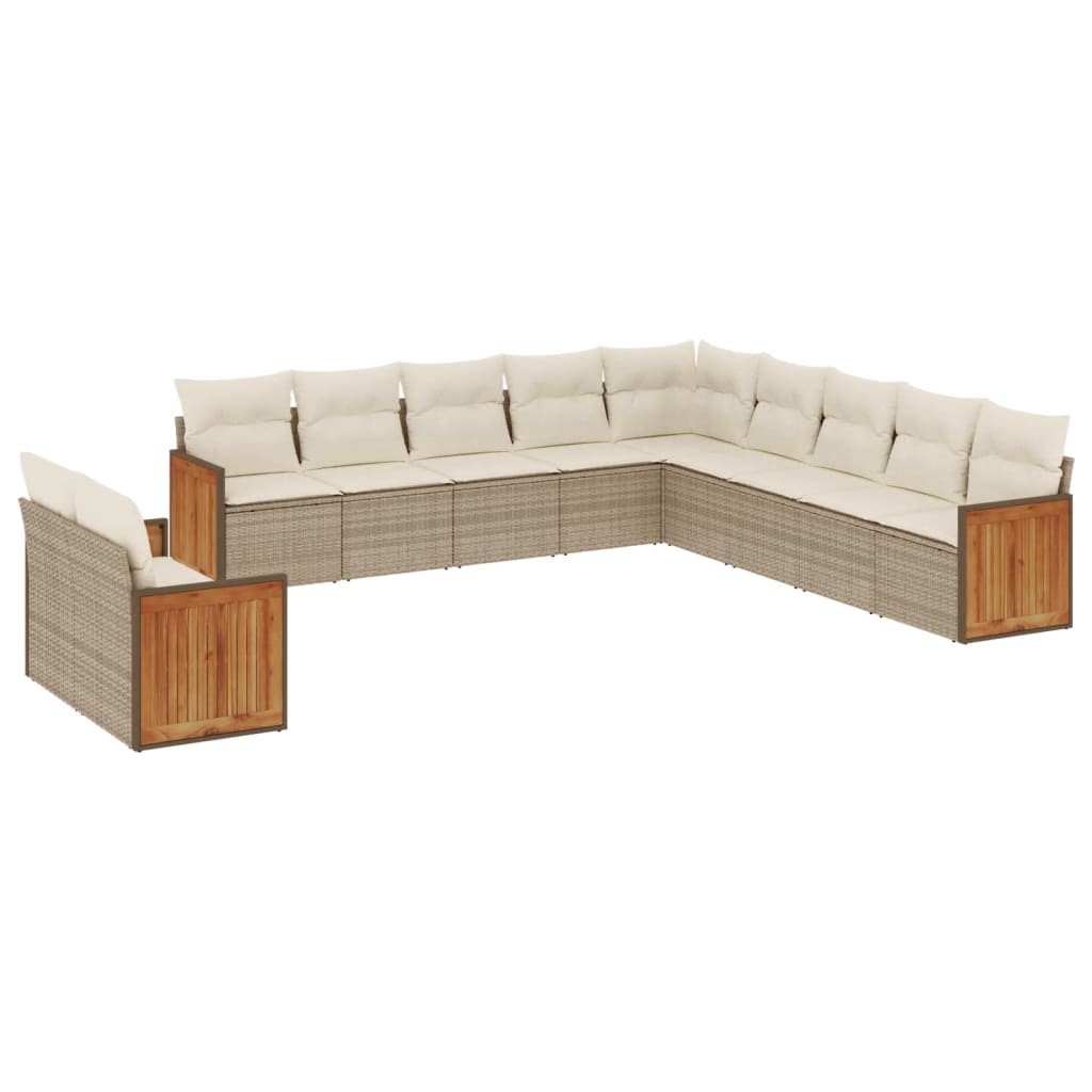 Set Divani da Giardino 11 pz con Cuscini Beige in Polyrattan - homemem39