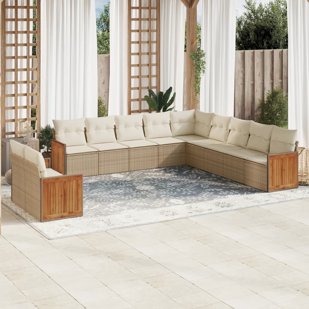 Set Divani da Giardino 11 pz con Cuscini Beige in Polyrattan - homemem39